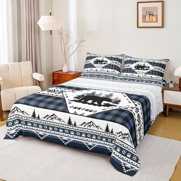 Castle Fairy Boys Girls Animal Bear Twin Sheet Sets 3pcs,Geometric Plaid Grid Twin Fitted Sheet Microfiber,Jungle Wildlife Breathable Flat Sheet,Ultra Soft Home Decor