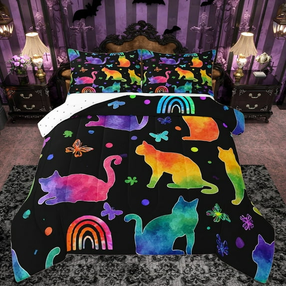 Castle Fairy Boys Girls Animal Cats Butterflies Bedding Comforter Set 2pcs,Abstract Gradient Rainbow Twin Comforter Sets Microfiber,Polka Dots Breathable Bedding Set,Breathable Home Decor,Reversible