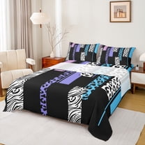 Castle Fairy Boys Girls Animal Zebra Leopard Print Twin Sheet Sets 3pcs,Abstract Geometric Rectangle Stripes Twin Fitted Sheet Microfiber,Black Blue Purple Breathable Flat Sheet