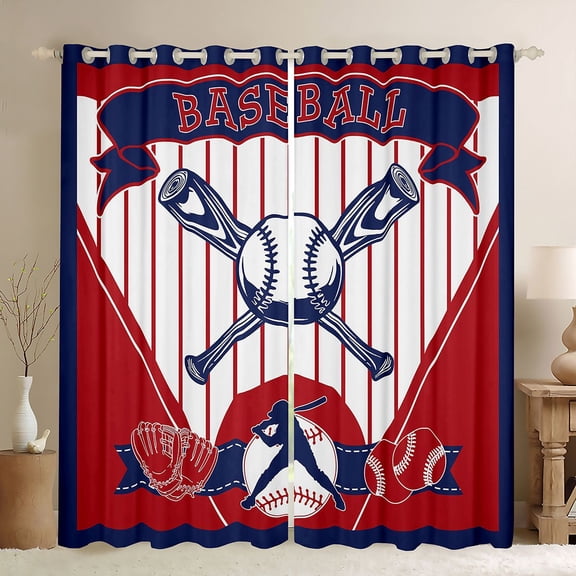 Castle Fairy Boys Girls Baseball Print Black Out Curtains,Ball Game Curtains Pack of 2 (42x63 Each),Sport Theme Bedroom Curtains,Microfiber Bedroom Decor