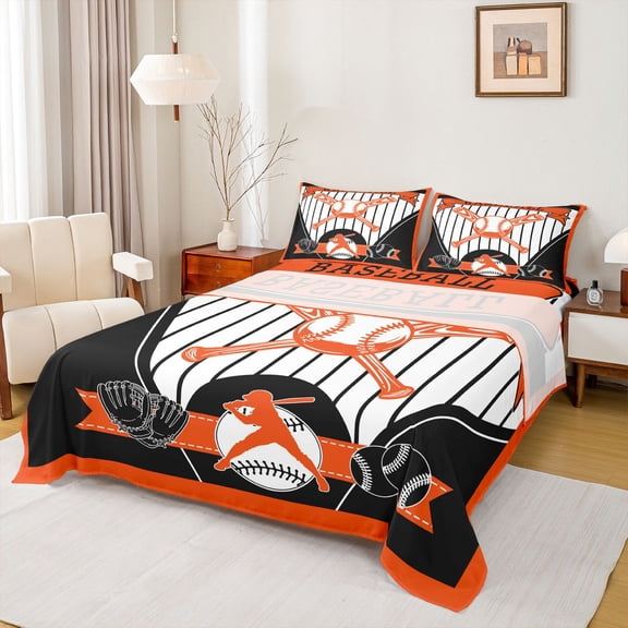 Castle Fairy Boys Girls Baseball Print Twin Sheet Sets 3pcs,Ball Game Twin Fitted Sheet Microfiber,Sport Theme Breathable Flat Sheet,Microfiber Bedroom Decor