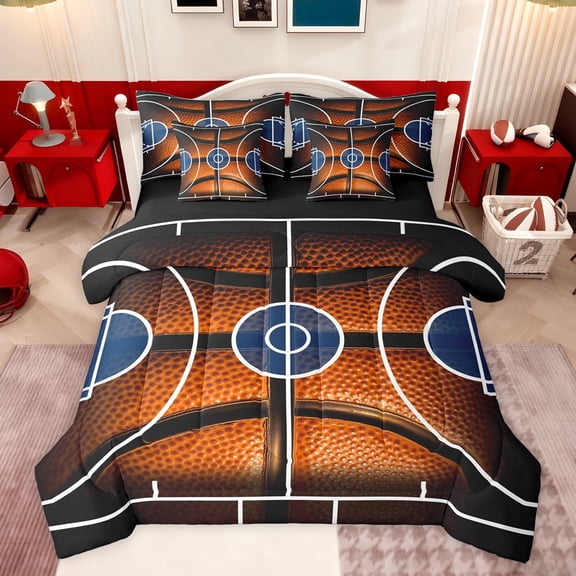 Castle Fairy Boys Girls Basketball Print Twin Bedding Sets 7-Piece,Sport Theme Bedding Comforter Set Microfiber,Ball Gamer Breathable Sheet Sets,Ultra Soft Home Decor,Reversible