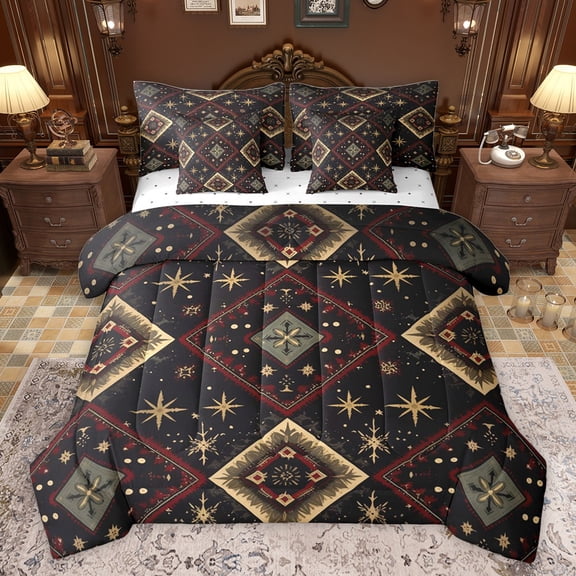Castle Fairy Boys Girls Bohemian Aztec Twin Bedding Sets 7-Piece,Stars Print Bedding Comforter Set Microfiber,Hippie Tribal Breathable Sheet Sets,Ultra Soft Home Decor,Reversible