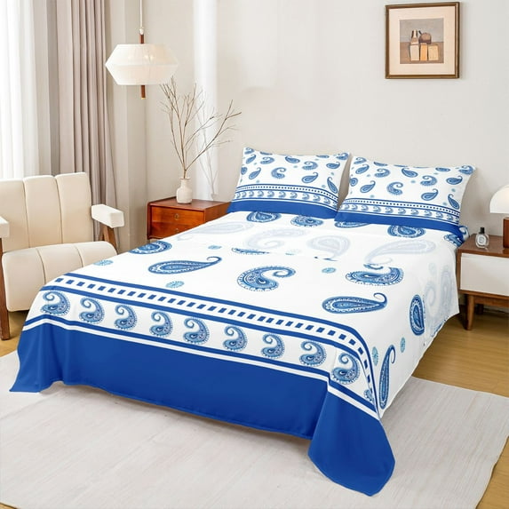 Castle Fairy Boys Girls Bohemian Paisley Full Size Sheets,Traditional Flower Bed Sheets