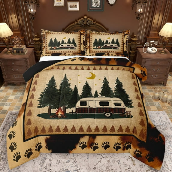 Castle Fairy Boys Girls Camping RV Car Bedding Comforter Set 2pcs,Cow Print Twin Comforter Sets Microfiber,Retro Vintage Breathable Bedding Set,Super Cozy Room Decor,Reversible