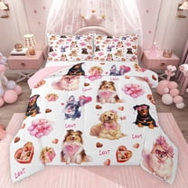 Castle Fairy Boys Girls Cartoon Animal Bow Dogs Bedding Comforter Set 2pcs,Happy Valentine's Day Twin Comforter Sets Microfiber,Kawaii Love Heart Print Breathable Bedding Set,Luxury Bedroom Decor