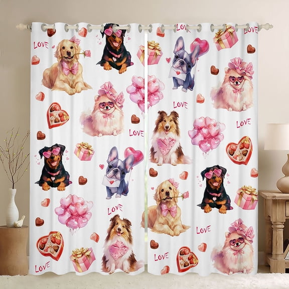 Castle Fairy Boys Girls Cartoon Animal Bow Dogs Black Out Curtains,Happy Valentine's Day Curtains Pack of 2 (42x63 Each),Kawaii Love Heart Print Bedroom Curtains,Luxury Bedroom Decor