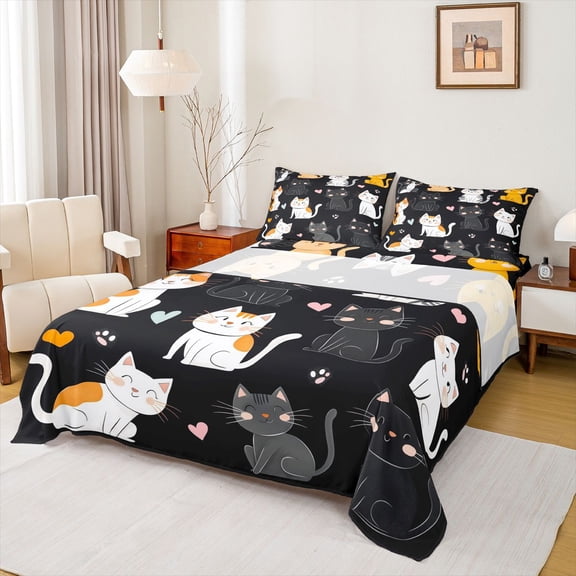 Castle Fairy Boys Girls Cartoon Cats Twin Sheet Sets,Love Heart Bedding