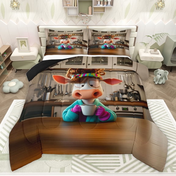 Castle Fairy Boys Girls Cartoon Cow Twin Comforter Sets,Cute Farmhouse Animal Bedding Set