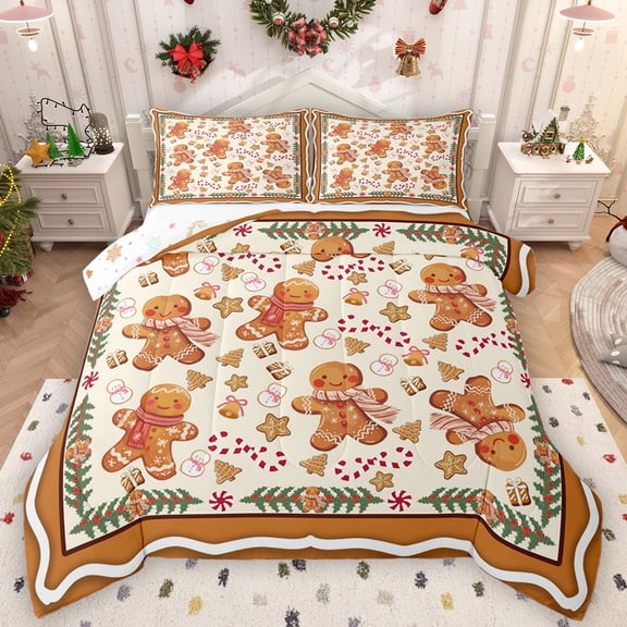 Castle Fairy Boys Girls Cartoon Gingerbread Man Bedding Comforter Set 2pcs,Merry Christmas Twin Comforter Sets Microfiber,Xmas Festival Breathable Bedding Set,Luxury Bedroom Decor,Reversible