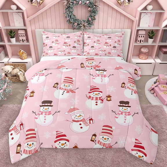 Castle Fairy Boys Girls Cartoon Winter Snowflakes Snowman Bedding Comforter Set 2pcs,Happy New Year Twin Comforter Sets Microfiber,Merry Christmas Xmas Breathable Bedding Set,Super Cozy Room Decor