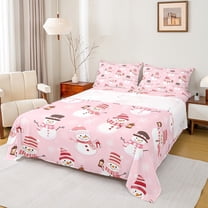 Castle Fairy Boys Girls Cartoon Winter Snowflakes Snowman Twin Sheet Sets 3pcs,Happy New Year Twin Fitted Sheet Microfiber,Merry Christmas Xmas Breathable Flat Sheet,Super Cozy Room Decor