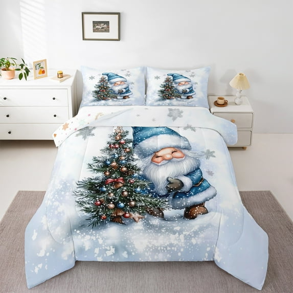 Castle Fairy Boys Girls Cartoon Xmas Gnome 3-Piece Full Size Comforter Sets,Happy New Year Bedding Comforter Set,Merry Christmas Lightweight Bedding Sets,Ultra Soft Home Decor