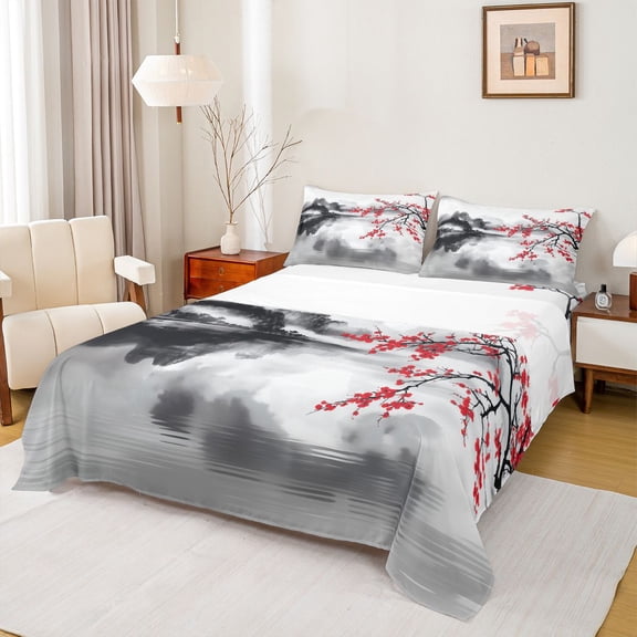 Castle Fairy Boys Girls Cherry Blossoms Bed Sheets,Japanese Style King Sheets