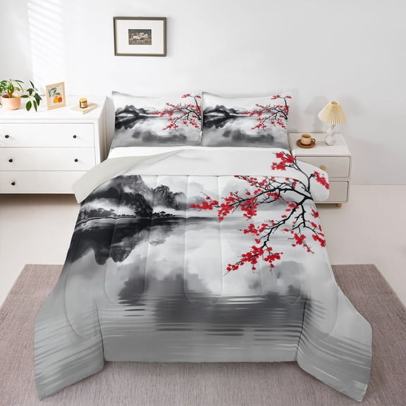 Castle Fairy Boys Girls Cherry Blossoms Twin Comforter Sets,Japanese Style Bedding Set
