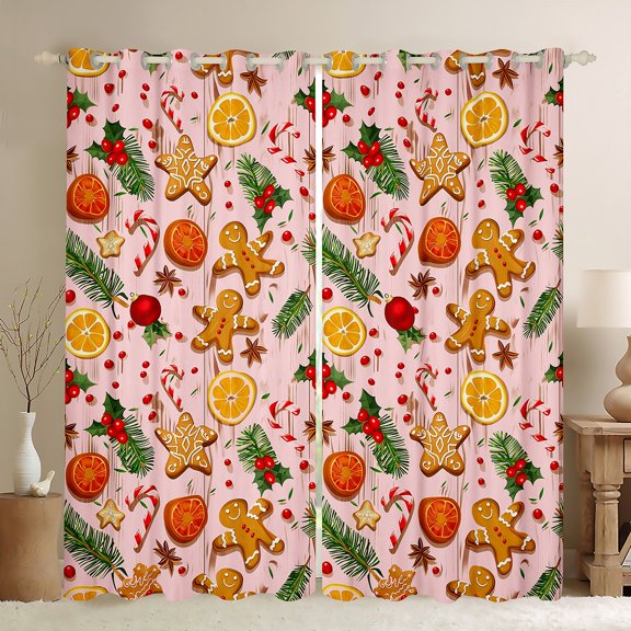 Castle Fairy Boys Girls Christmas Gingerbread Man Curtains Pack of 2 (42x84 Each),Happy Xmas Curtains Blackout,Lodge Cabin Bedroom Curtains,Microfiber Bedroom Decor