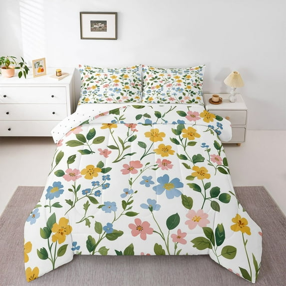 Castle Fairy Boys Girls Colorful Flowers Bedding Comforter Set 2pcs,Spring Garden Twin Comforter Sets Microfiber,Chic Floral Blossoms Breathable Bedding Set,Ultra Soft Home Decor,Reversible