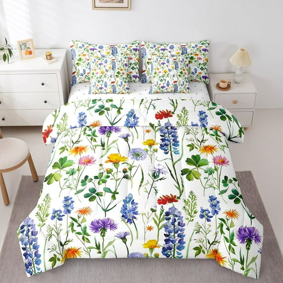 Castle Fairy Boys Girls Colorful Flowers Bedding Comforter Set 7-Piece,Spring Garden King Bedding Sets,Chic Floral Blossoms Ultra Soft Bed Sheets,Ultra Soft Home Decor,Reversible