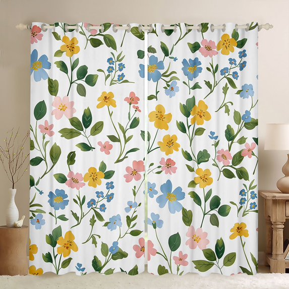 Castle Fairy Boys Girls Colorful Flowers Curtains Pack of 2 (42x84 Each),Spring Garden Curtains Blackout,Chic Floral Blossoms Bedroom Curtains,Ultra Soft Home Decor