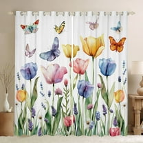 Castle Fairy Boys Girls Colorful Tulip Flowers Black Out Curtains,Spring Garden Butterflies Curtains Pack of 2 (42x63 Each),Chic Floral Blossoms Bedroom Curtains,Ultra Soft Home Decor