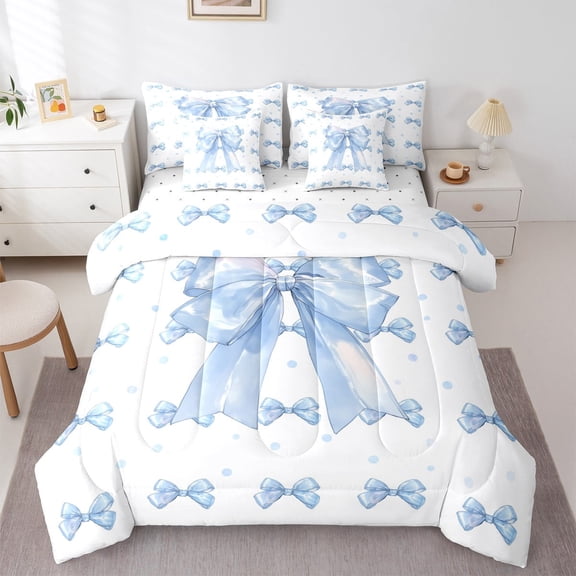 Castle Fairy Boys Girls Cute Ribbon Bow Bedding Comforter Set,Polka Dots Full Bedding Set