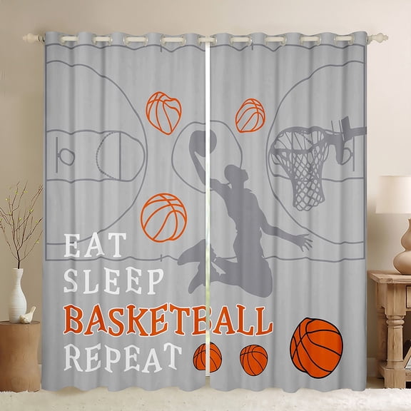 Castle Fairy Boys Girls Eat Sleep Basketball Black Out Curtains,Ball Gamer Curtains Pack of 2 (42x63 Each),Sport Theme Bedroom Curtains,Luxury Bedroom Decor