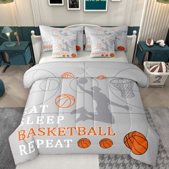Castle Fairy Boys Girls Eat Sleep Basketball Twin Bedding Sets 7-Piece,Ball Gamer Bedding Comforter Set Microfiber,Sport Theme Breathable Sheet Sets,Luxury Bedroom Decor,Reversible