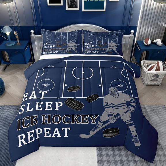 Castle Fairy Boys Girls Eat Sleep Ice Hockey Bedding Comforter Set 2pcs,Ball Gamer Twin Comforter Sets Microfiber,Sport Theme Breathable Bedding Set,Luxury Bedroom Decor,Reversible