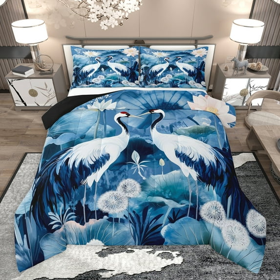 Castle Fairy Boys Girls Floral Crane Twin Comforter Sets,Japanese Style Bedding Set