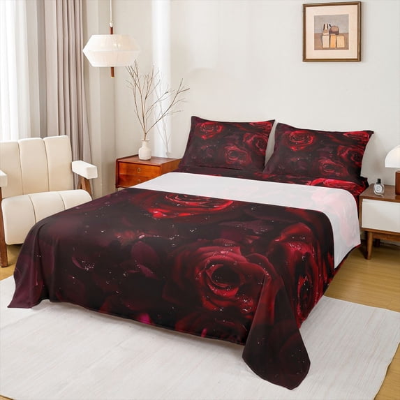 Castle Fairy Red Rose Valentine's Day Romantic 4-Piece Bed Sheets, King Size