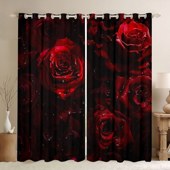 Castle Fairy Boys Girls Floral Red Rose Curtains Pack of 2 (42x84 Each),Romantic Valentine's Day Curtains Blackout,Exotic Style Bedroom Curtains,Luxury Bedroom Decor