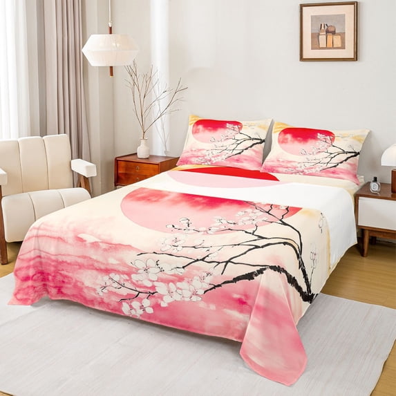 Castle Fairy Boys Girls Floral Sakura Queen Sheet Sets,Japanese Style Bed Set