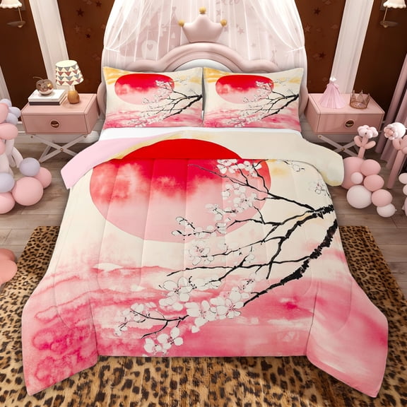 Castle Fairy Boys Girls Floral Sakura Twin Comforter Sets,Japanese Style Bedding Set