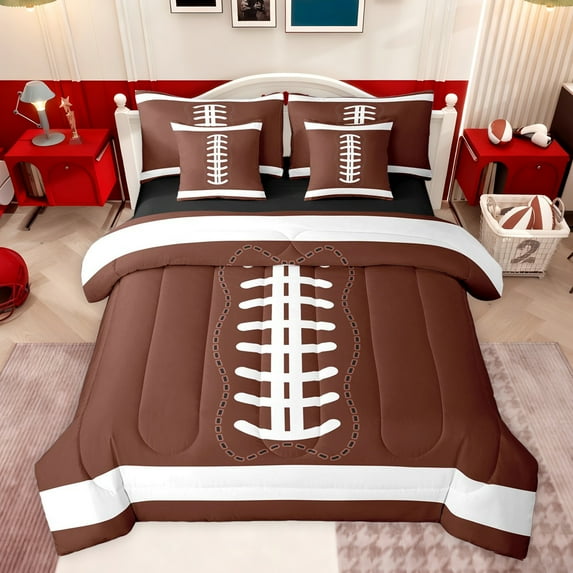 Castle Fairy Boys Girls Football Print Bedding Comforter Set 7pcs,Sport Theme Queen Bedding Sets Super Cozy,Ball Gamer Queen Sheet Sets,Ultra Soft Home Decor,Reversible