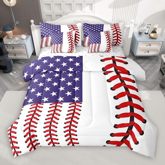 Castle Fairy Boys Girls Gamer Baseball 7-Piece Bedding Comforter Set,Sport Gamer King Bedding Sets,USA Flag Ultra Soft Bed Sheets,Lightweight Room Decor