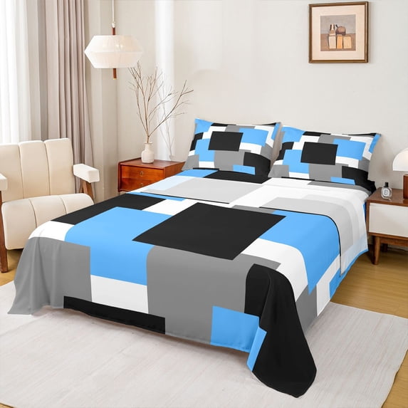 Castle Fairy Boys Girls Geometric Square Full Size Sheets,Minimalist Bed Sheets