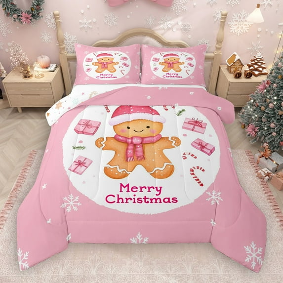 Castle Fairy Boys Girls Gingerbread Man 2Pcs Bedding Comforter Set,Merry Christmas Twin Comforter Sets,Xmas Festival Theme Breathable Bedding Set,Breathable Home Decor