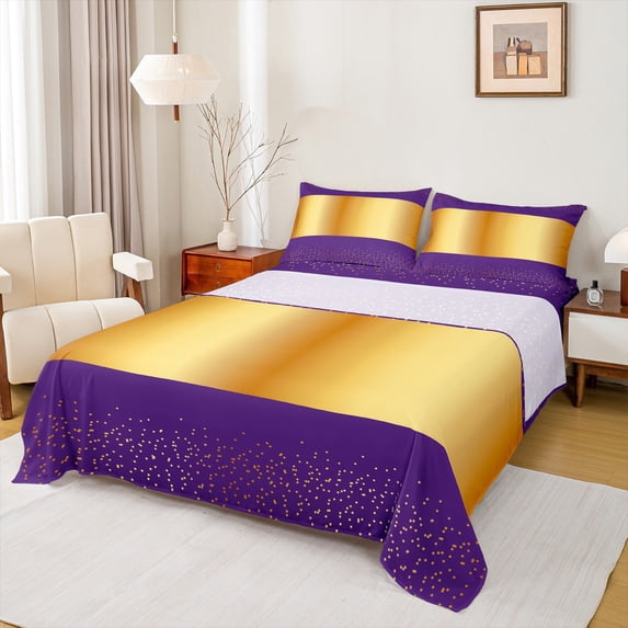 Castle Fairy Boys Girls Gold Polka Dots 4pcs Bed Sheets,Abstract Wide Stripes King Sheets,Gradient Luxury Geometric Super Cozy Sheet Set,Super Cozy Room Decor