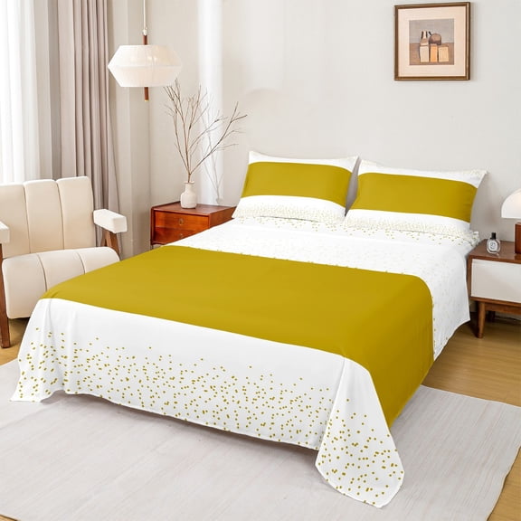 Castle Fairy Boys Girls Gold Polka Dots 4pcs Bed Sheets,Abstract Wide Stripes King Sheets,Gradient Luxury Geometric Super Cozy Sheet Set,Super Cozy Room Decor