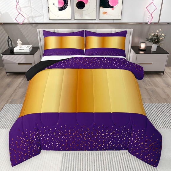 Castle Fairy Gold Polka Dots Stripes 3 Piece Bedding Comforter Set Full Size