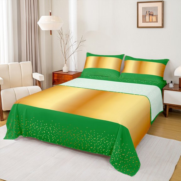 Castle Fairy Boys Girls Gold Polka Dots Twin Sheet Sets 3pcs,Abstract Wide Stripes Twin Fitted Sheet Microfiber,Gradient Luxury Geometric Breathable Flat Sheet,Super Cozy Room Decor