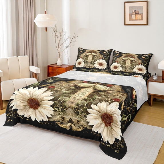 Castle Fairy Boys Girls Gothic Moth Twin Sheet Sets,Chic Floral Daisy Bedding