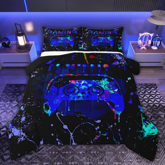 Castle Fairy Boys Girls Graffiti Gamer Twin Comforter Sets,Abstract Splash Bedding Set