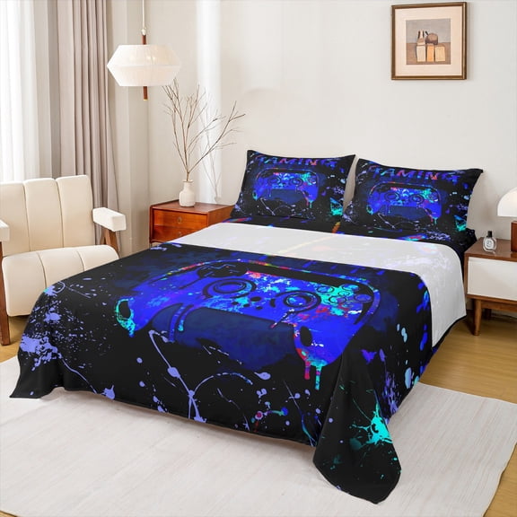 Castle Fairy Boys Girls Graffiti Gamer Twin Sheet Sets,Abstract Splash Bedding