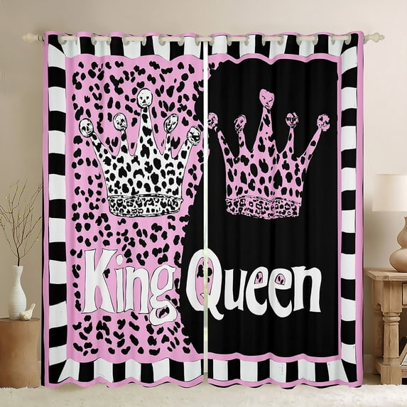 Castle Fairy Boys Girls Happy Valentine's Day Curtains Pack of 2 (42x84 Each),King And Queen Crown Curtains Blackout,Animal Leopard Print Bedroom Curtains,Microfiber Bedroom Decor