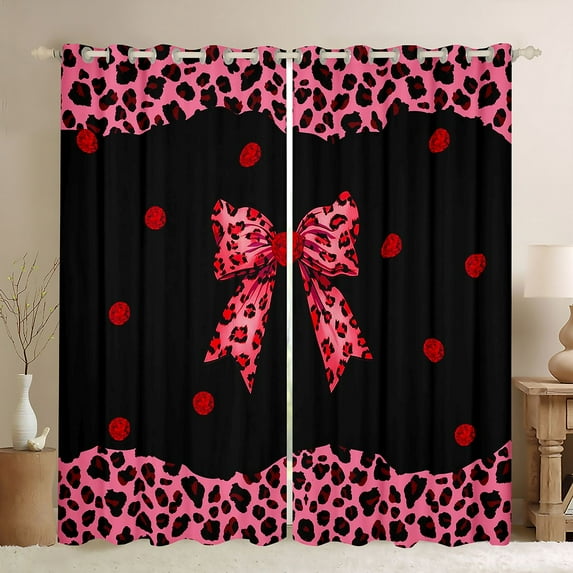 Castle Fairy Boys Girls Kawaii Bowknot Black Out Curtains,Animal Leopard Print Curtains Pack of 2 (42x63 Each),Polka Dots Bedroom Curtains,Luxury Bedroom Decor