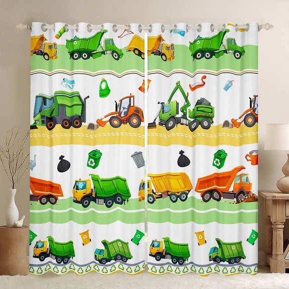 Castle Fairy Boys Girls Kawaii Garbage Truck Black Out Curtains,Construction Vehicles Curtains Pack of 2 (42x63 Each),Cartoon Car Bedroom Curtains,Breathable Home Decor