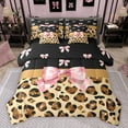thumbnail image 1 of Castle Fairy Boys Girls Kawaii Ribbon Bowknot Bedding Comforter Set 7pcs,Leopard Print Queen Bedding Sets Super Cozy,Bling Glitter Queen Sheet Sets,Luxury Bedroom Decor,Reversible, 1 of 8