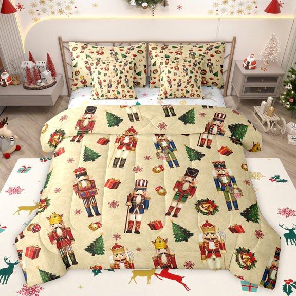 Castle Fairy Boys Girls Kawaii Xmas Nutcracker Twin Bedding Sets 7-Piece,Happy New Year Bedding Comforter Set Microfiber,Christmas Theme Breathable Sheet Sets,Super Cozy Room Decor,Reversible