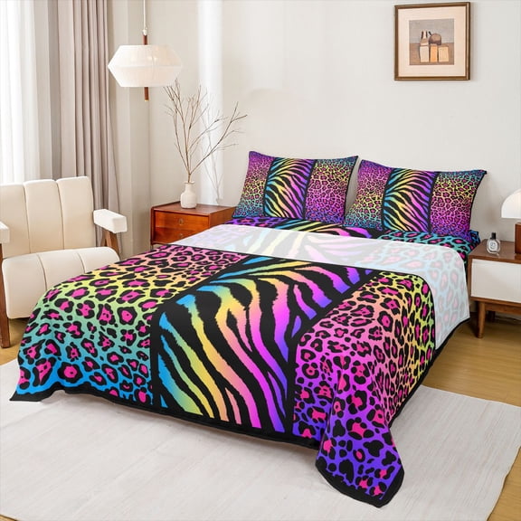 Castle Fairy Boys Girls Leopard Print Bed Sheets,Abstract Gradient King Sheets